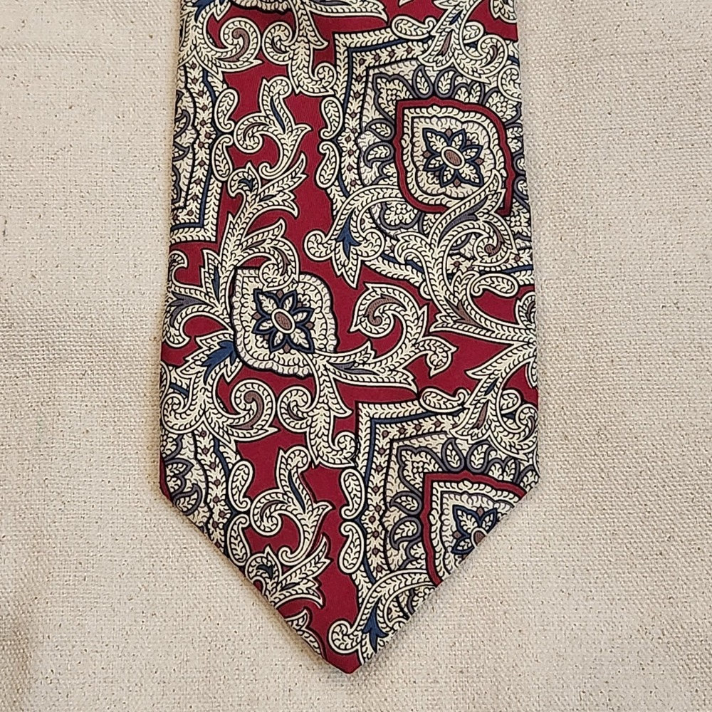 Robert Talbott for Nordstrom Silk Tie Red Blue Paisley Hand Sewn Made in Italy